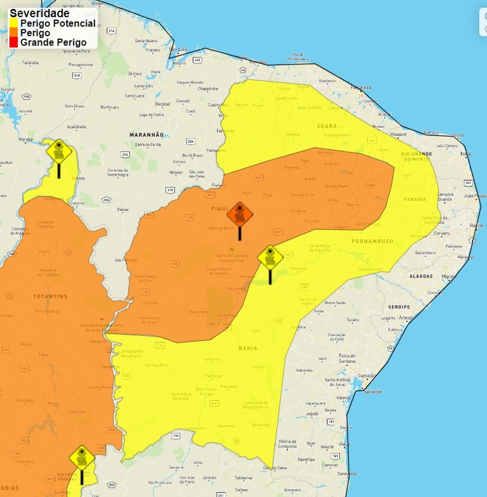 Inmet emite alerta para baixa umidade em 37 cidades do RN — Foto: Reprodução/Inmet
