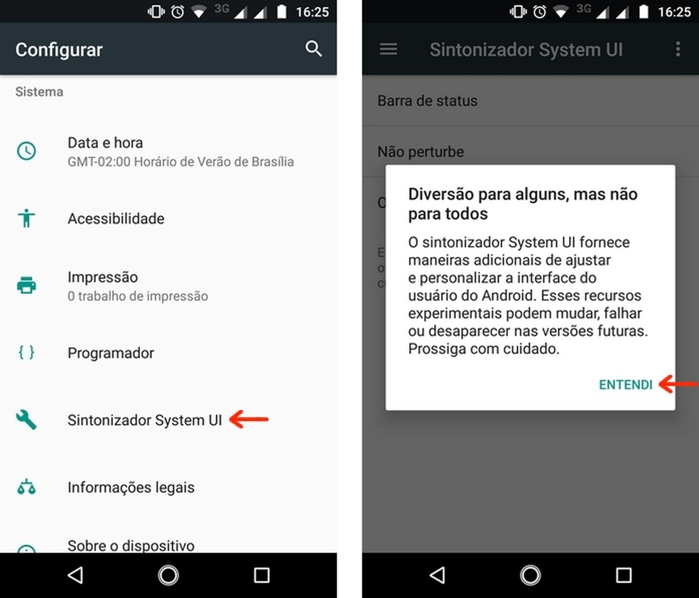 Opção Sintonizador System UI no menu de configurações do Android (Foto: Reprodução/Raquel Freire)
