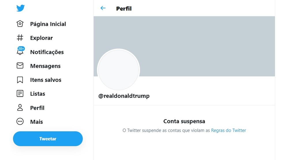 Conta de Trump bloqueada no Twitter — Foto: Reprodução