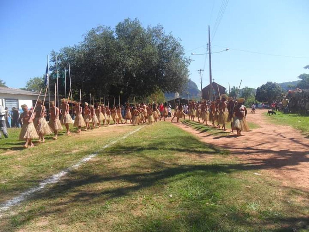 Indígenas durante evento na Aldeia Limão Verde, em Aquidauana (MS)  Foto: Redes Sociais/Reprodução
