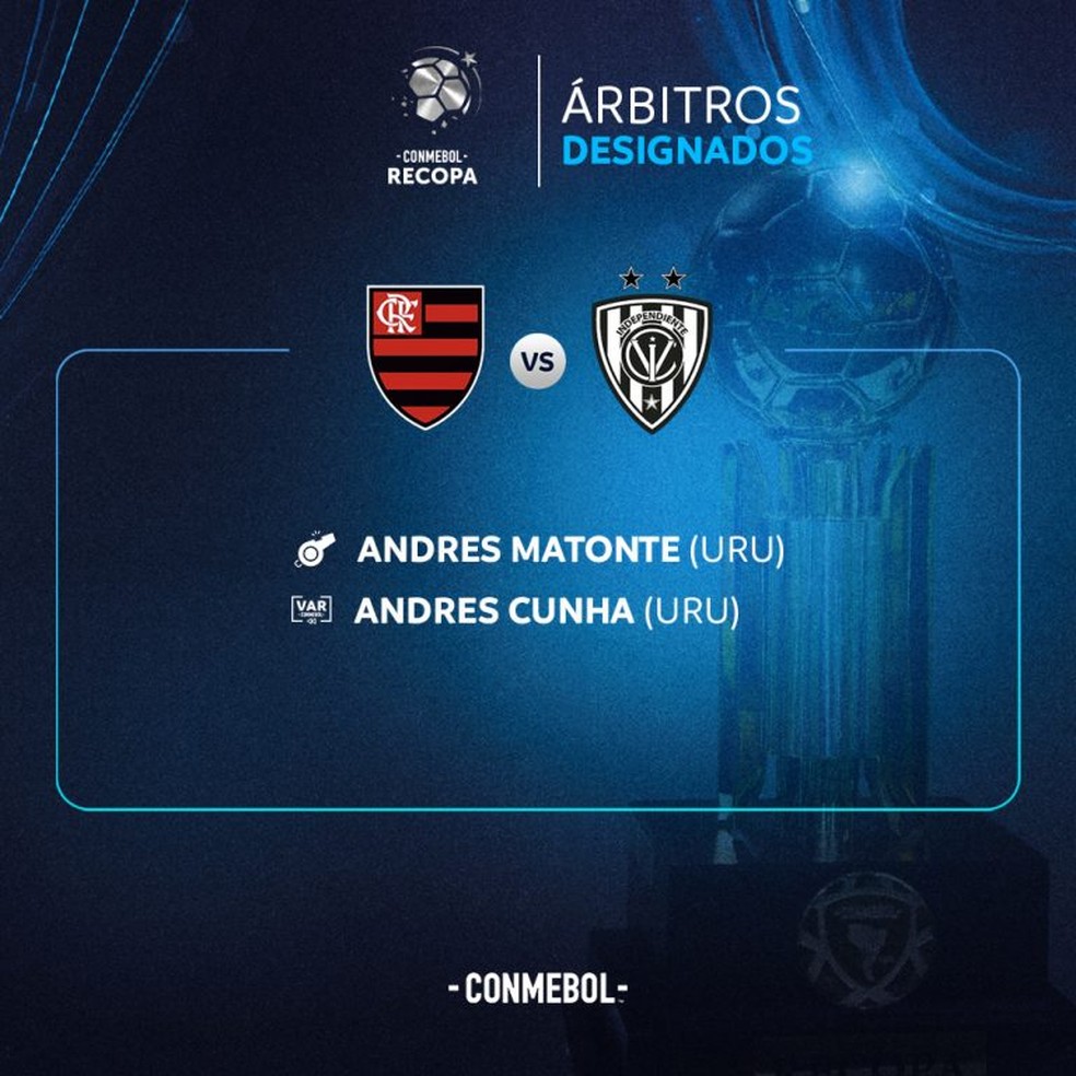 Quarteto do Uruguai &eacute; respons&aacute;vel pela arbitragem de Flamengo x Del Valle &mdash; Foto: Divulga&ccedil;&atilde;o/Conmebol