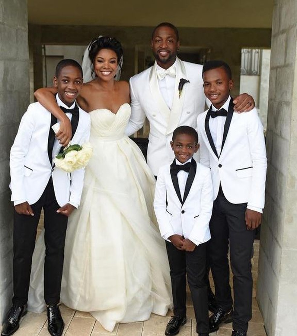 O casamento de Gabrielle e Dwyane contou com a presença dos filhos do ex-jogador, de outros relacionamentos — Foto: Reprodução Instagram