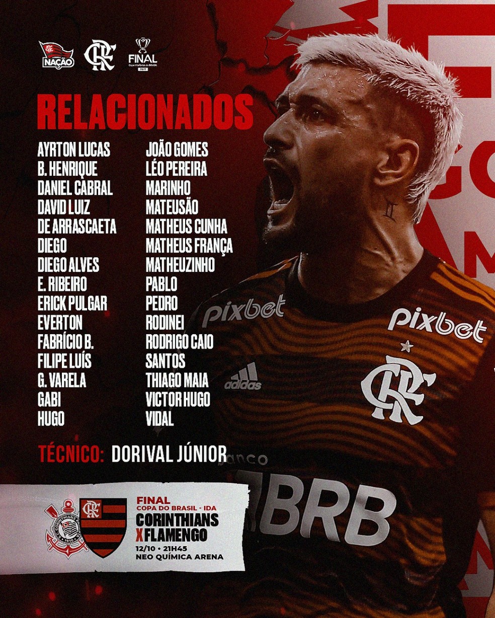 Lista de relacionados do Flamengo em viagem para S&atilde;o Paulo &mdash; Foto: Reprodu&ccedil;&atilde;o