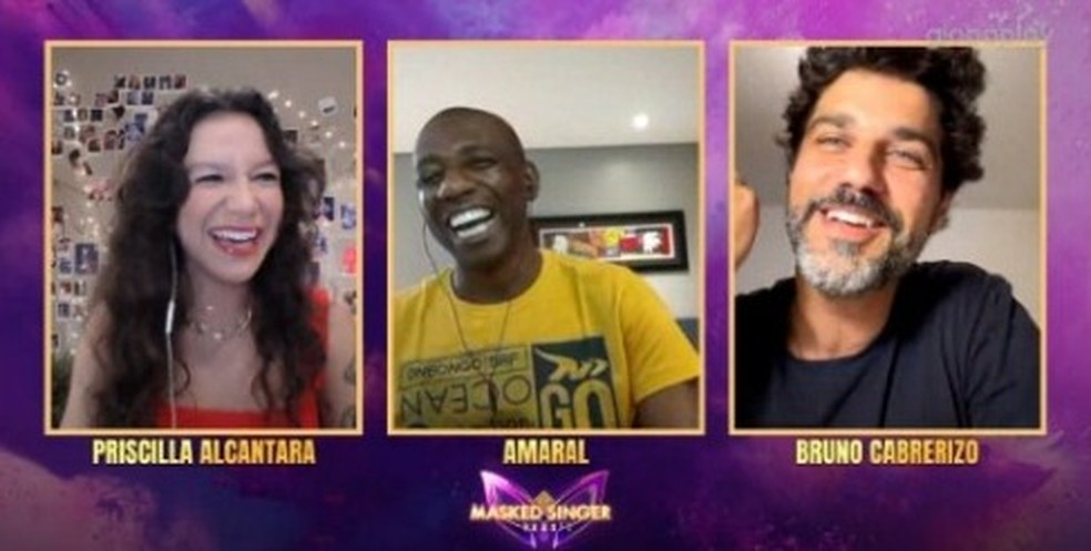 Priscilla Alcantara, Amaral e Bruno Cabrerizo no Bate-Papo do 'The Masked Singer Brasil' — Foto: Reprodução Redes Sociais