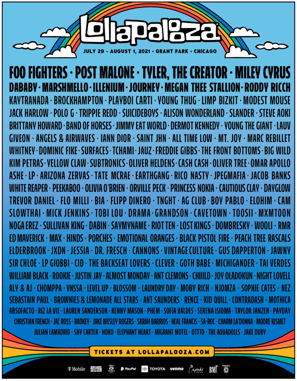Lista de artistas que se apresentarão no Lollapalooza Chicago, em 2021 — Foto: Divulgação