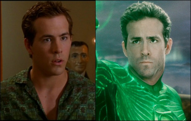 E o 'Lanterna Verde', o fofo canadense Ryan Reynolds, já foi 'O Dono da Festa'. Esse era o nome da comédia romântica que ele protagonizou em 2002, aos 26 anos. Hoje está com 38. (Foto: Reprodução e Divulgação)