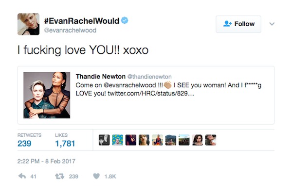 A troca de mensagens entre Evan Rachel Wood e Thandie Newton (Foto: Twitter)