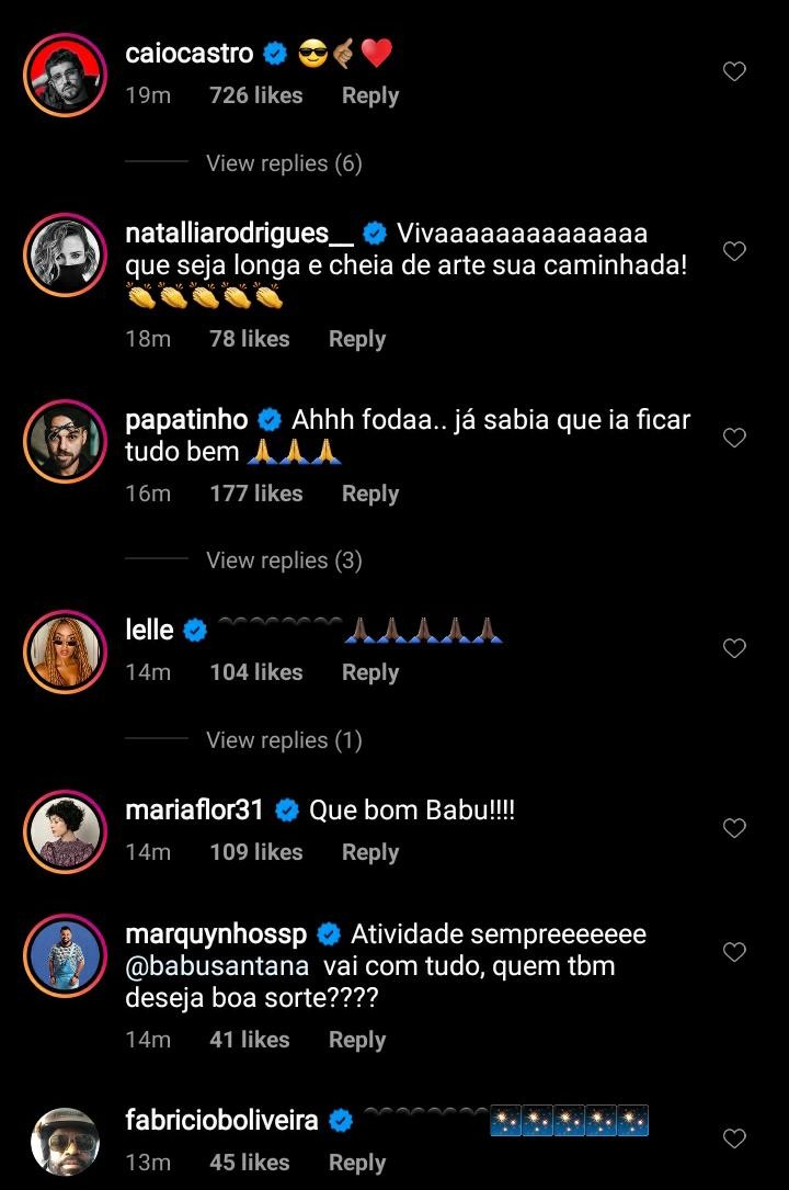 Famosos celebram contratação de Babu (Foto: Reprodução/Instagram)