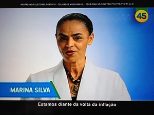 A ex-senadora Marina Silva apareceu pela primeira vez no programa eleitoral de Aécio Neves