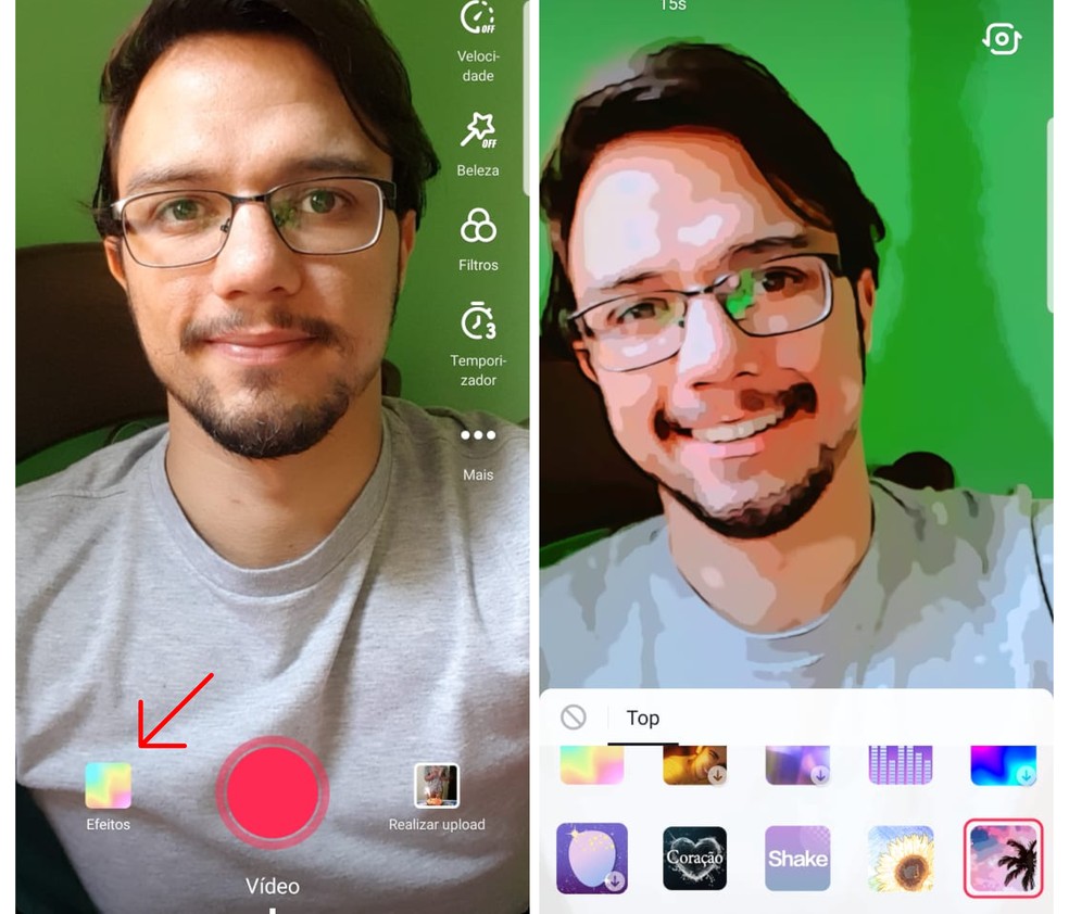 Insira efeitos no seu vídeo no TikTok Lite — Foto: Reprodução/Emanuel Reis