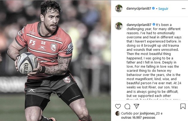 Jogador inglês de rúgbi, Danny Cipriani revela que sua esposa teve uma perda gestacional (Foto: Reprodução/Twitter)