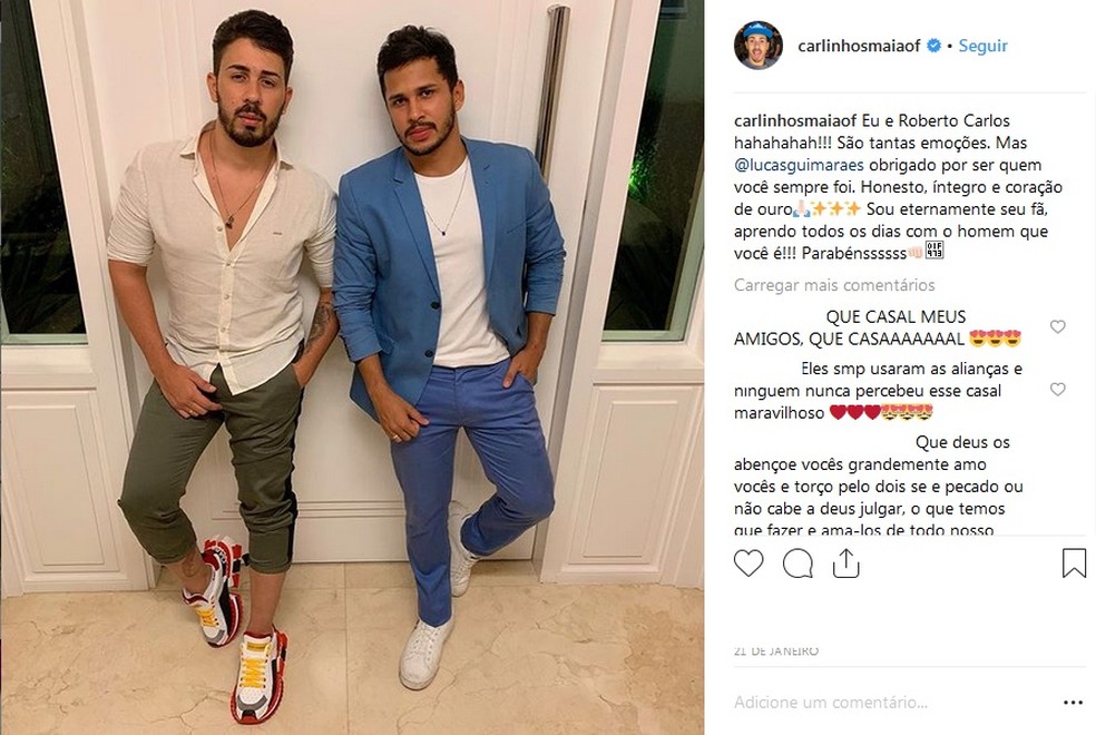 Segundo Maia, casal já está junto há 10 anos, mas não havia tornado a relação pública até agora — Foto: Reprodução/Instagram