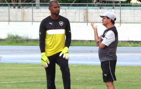 Jefferson e René Simões, Treino Botafogo (Foto: Gustavo Rotstein)