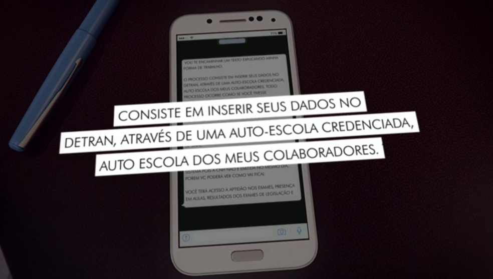 Mensagem de texto enviada por suspeito de vender carteira de habilitação na internet (Foto: TV Globo/Reprodução)