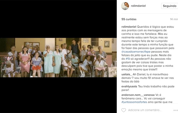 Daniel Rolim faz post emocionante sobre possível fim de lar de idosos em Recife (Foto: Reprodução/Instagram)