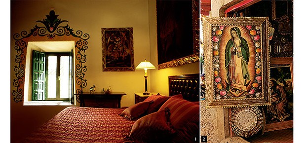 1. Quarto e capela do hotel Monasterio, em Cusco; 2. Altares religiosos em San Blas (Foto: Fernando Louza)
