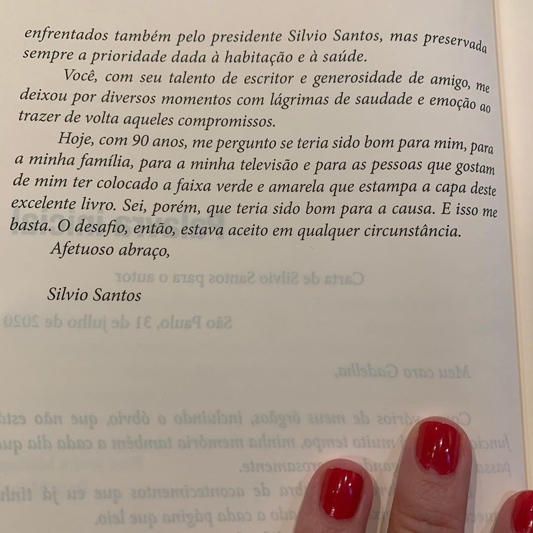 Carta de Silvio Santos para o livro Sonho Sequestrado (Foto: Reprodução/Instagram)