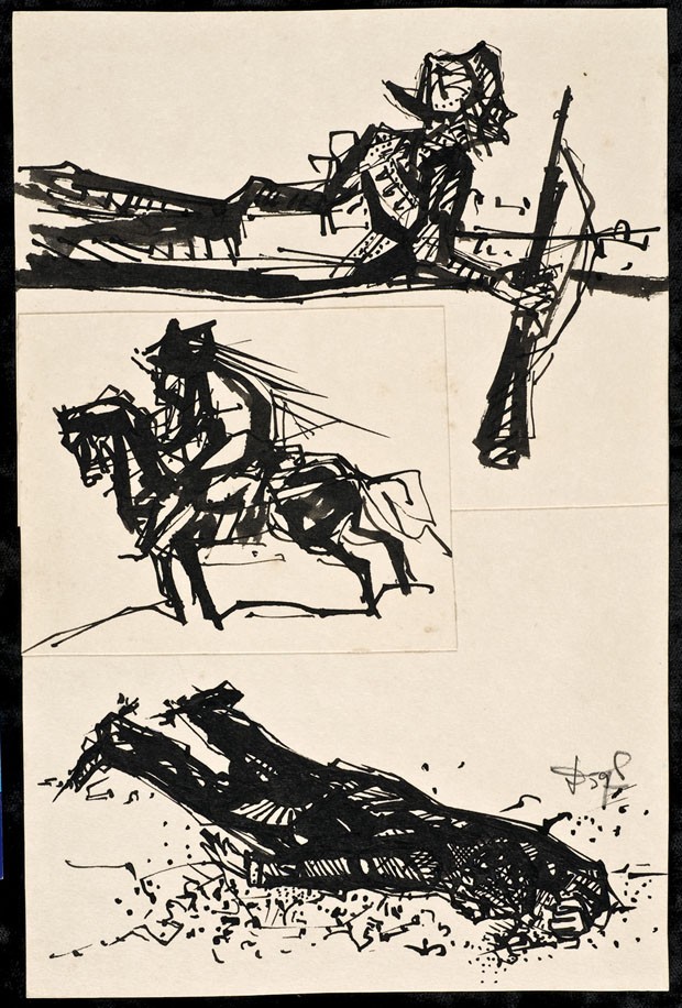 Estudos para Graciliano Ramos, anos 1960, colagem e nanquim sobre papel, 25 x 15 cm (Foto: divulgação)