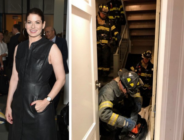A atriz Debra Messing e os bombeiros em seu apartamento em Nova York (Foto: Getty Images/Instagram)