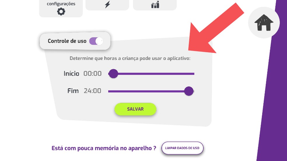 Através do Controle de Uso, os pais podem definir o tempo que os filhos ficam no aplicativo Gloob Games — Foto: Reprodução/Soraia Barbosa