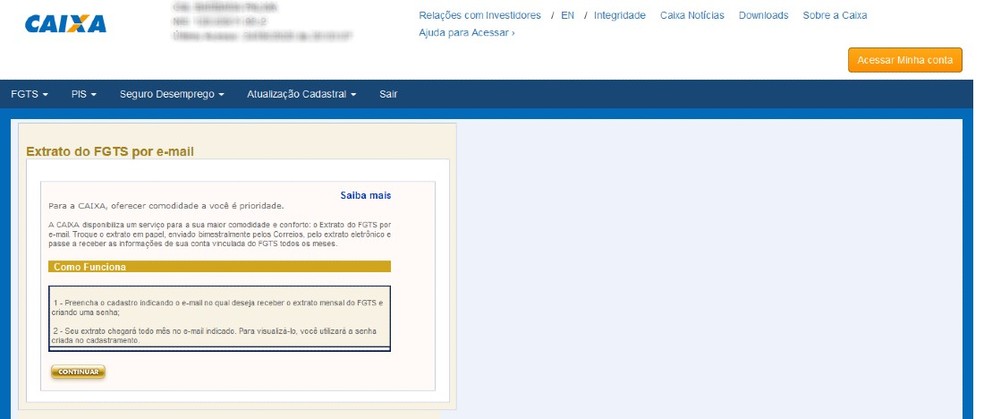 Acesse a opção extrato por e-mail para receber mensalmente o saldo do FGTS — Foto: Reprodução/Barbara Ablas