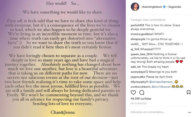 Channing Tatum anuncia separação de Jenna Dewan (Foto: Reprodução/Instagram)