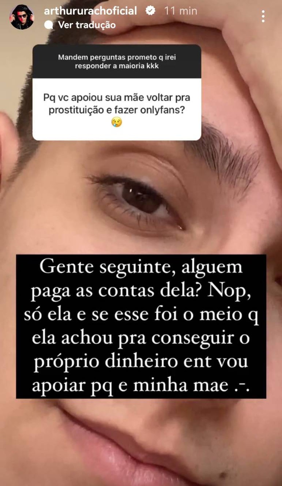 Arthur Urach, filho de Andressa Urach, responde a seguidor — Foto: Reprodução/Instagram