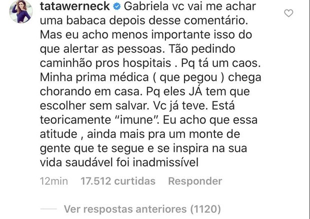 Comentário da atriz Tatá Werneck (Foto: Reprodução Instagram)