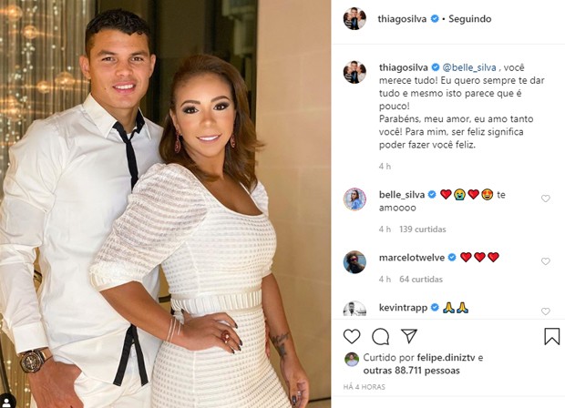 Thiago Silva parabeniza a mulher, Belle Silva (Foto: Reprodução/Instagram)