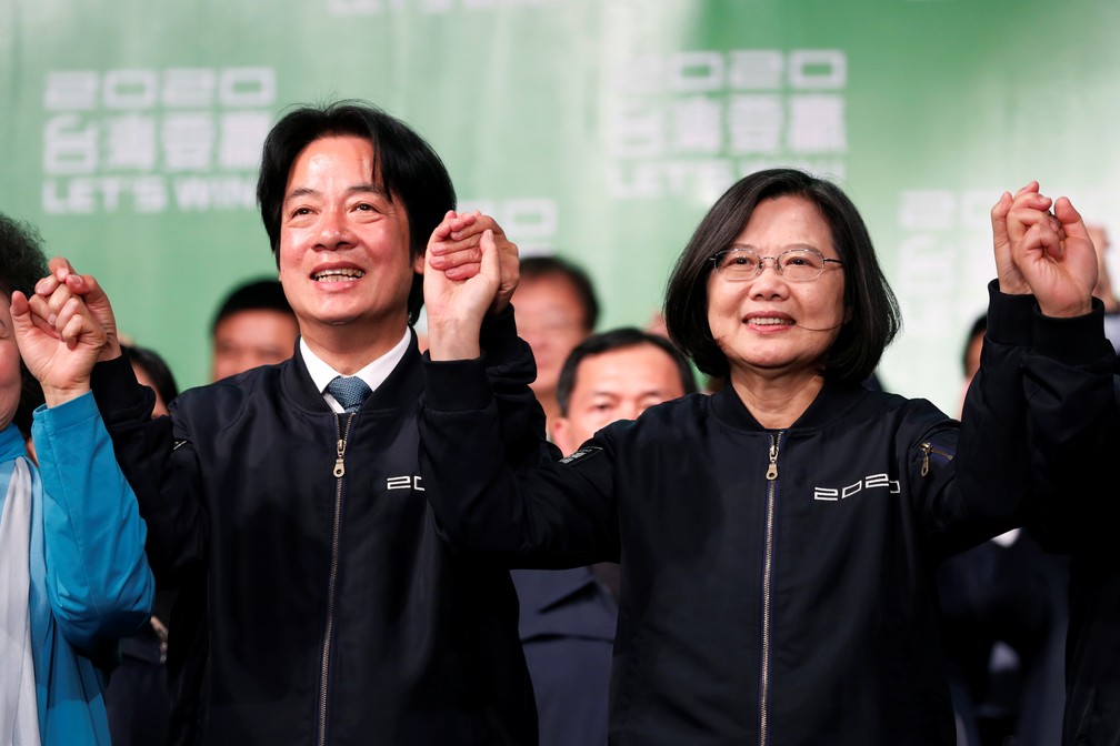 presidente de Taiwan, Tsai Ing-wen, conquistou a reeleição com uma vitória esmagadora neste sábado (11) — Foto: Tyrone Siu/Reuters