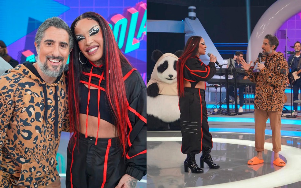 Gloria Groove e Marcos Mion no 'Caldeirão' — Foto: Globo