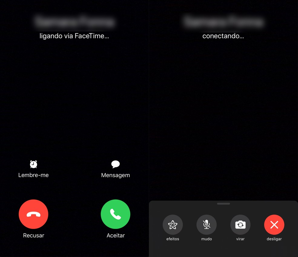 Mensagem 'conectando...' aparece na tela do iPhone durante tentativa de chamada no FaceTime — Foto: Reprodução/TechTudo