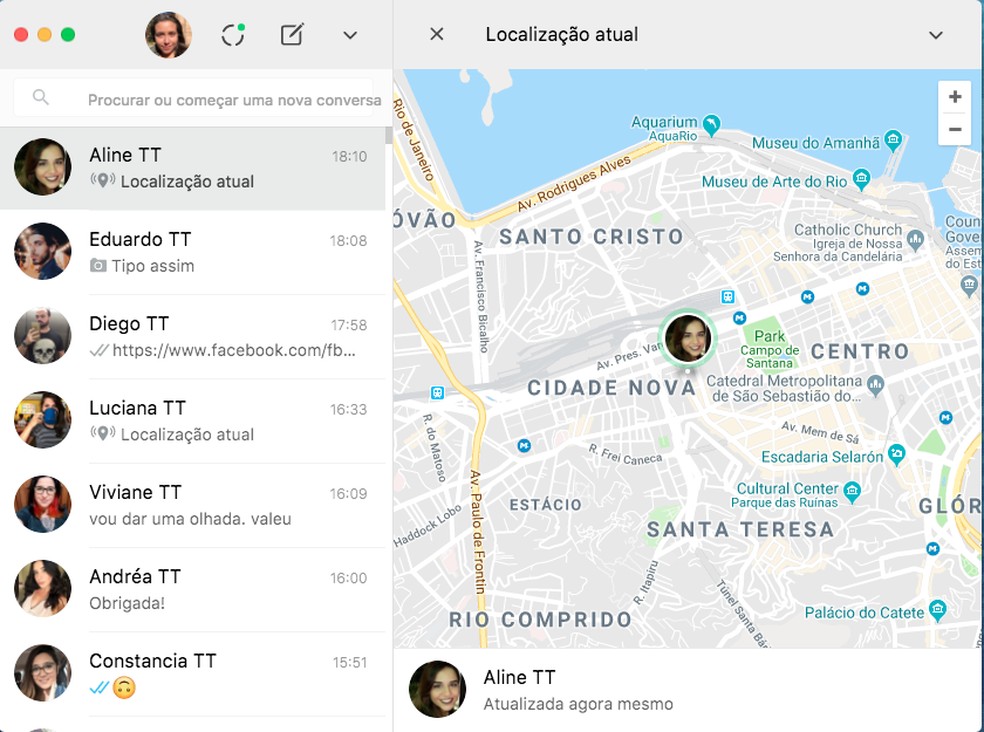 WhatsApp Web agora mostra localização em tempo real   (Foto: Reprodução/TechTudo)