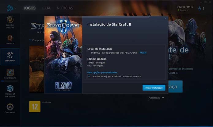 Aguarde o download e instalação do StarCraft 2 (Foto: Reprodução/Murilo Molina)