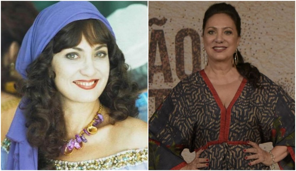 Eliane Giardini em 'Explode Coração' e atualmente — Foto: Globo
