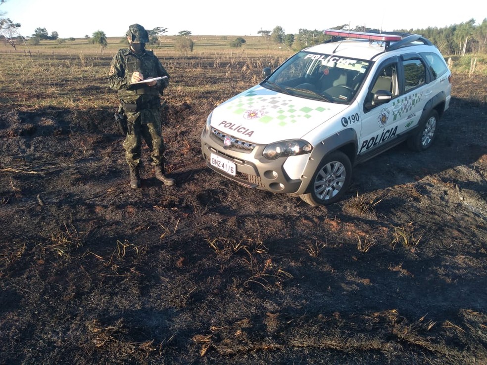 Fiscalização constatou queimadas em propriedades rurais em Rosana — Foto: Polícia Militar Ambiental