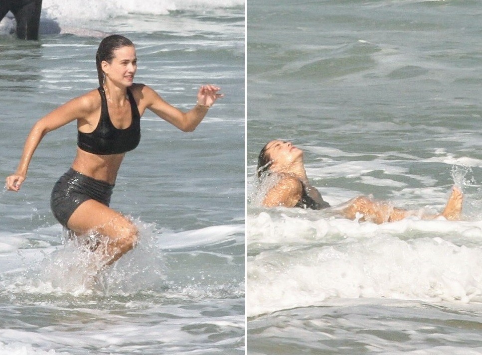 Luiza Valdetaro toma caldo em praia carioca (Foto: Daniel Delmiro/AgNews)