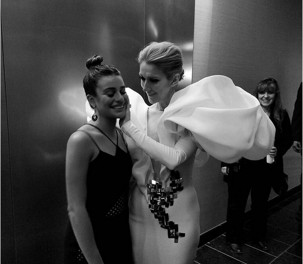 Lea Michele emocionada em seu encontro com Celine Dion (Foto: Instagram)