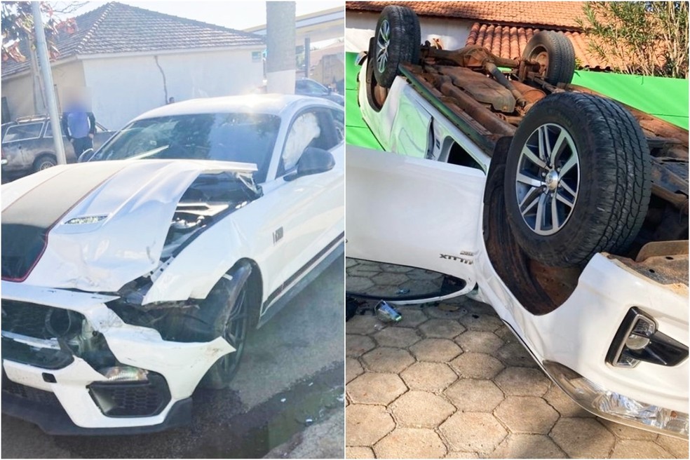 Motorista fica ferido após acidente entre carro de luxo e caminhonete em Buri  — Foto: Jornal Regional Notícias/ Reprodução 