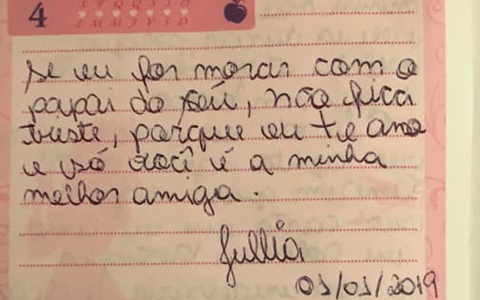 Final da carta da menina Jullia para a voluntária Gabriella Pereira — Foto: Arquivo pessoal/Gabriella Pereira