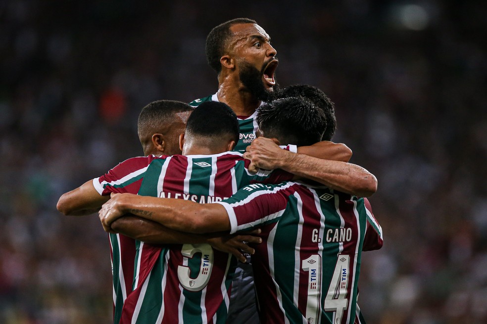 Fluminense comemora gol contra o River Plate — Foto: Marcelo Gonçalves/Fluminense