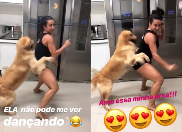 Scheila Carvalho dança com a sua cachorro  (Foto: Reprodução)