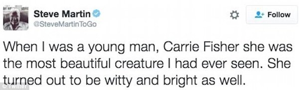 A piada apagada de Steve Martin sobre Carrie Fisher (Foto: Twitter)