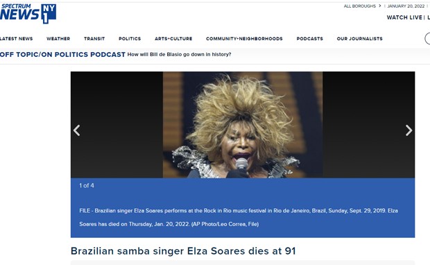 Morte de Elza Soares repercute no Spectrum News (Foto: Reprodução)