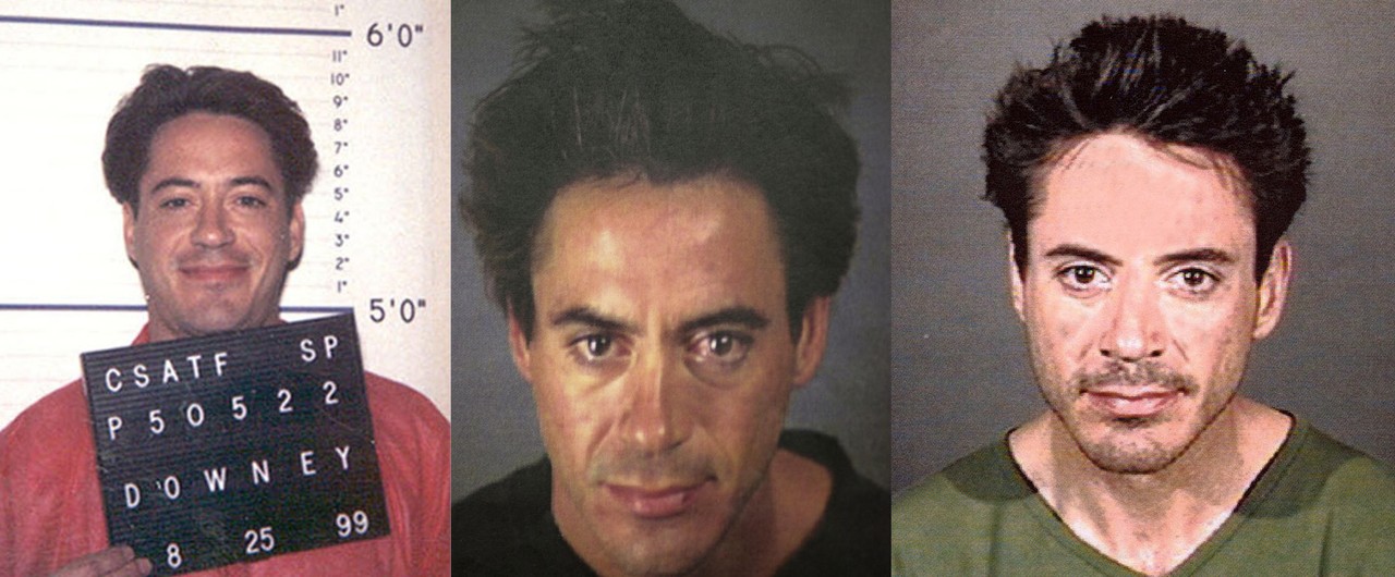 Robert Downey Jr. em 1999, 2000 e 2001 (Foto: Getty Images e Reprodução)