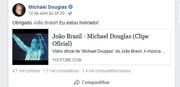 Michael Douglas descobre música de João Brasil (Foto: reprodução)