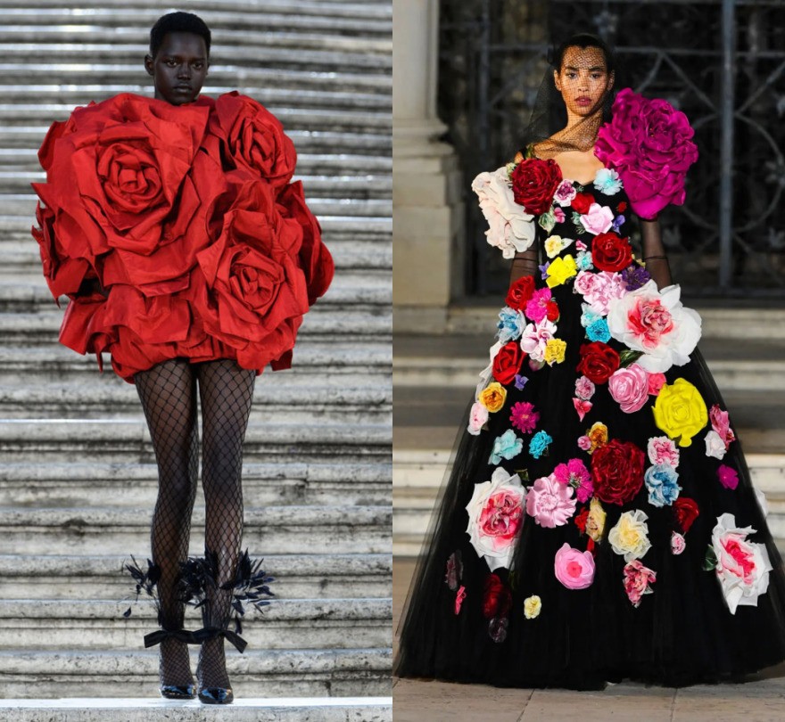 Rosas 3D surgem nas passarelas (Foto: Valentino / Dolce Gabbana)