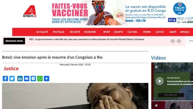 Brasil vive emoção após morte de congolês no Rio, diz jornal Actualité (Foto: REPRODUÇÃO/BBC)