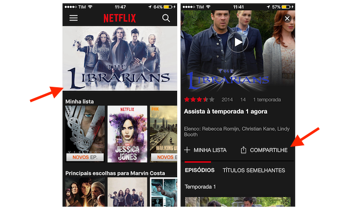 Acessando as opções de compartilhamento do Netflix para iPhone (Foto: Reprodução/Marvin Costa)
