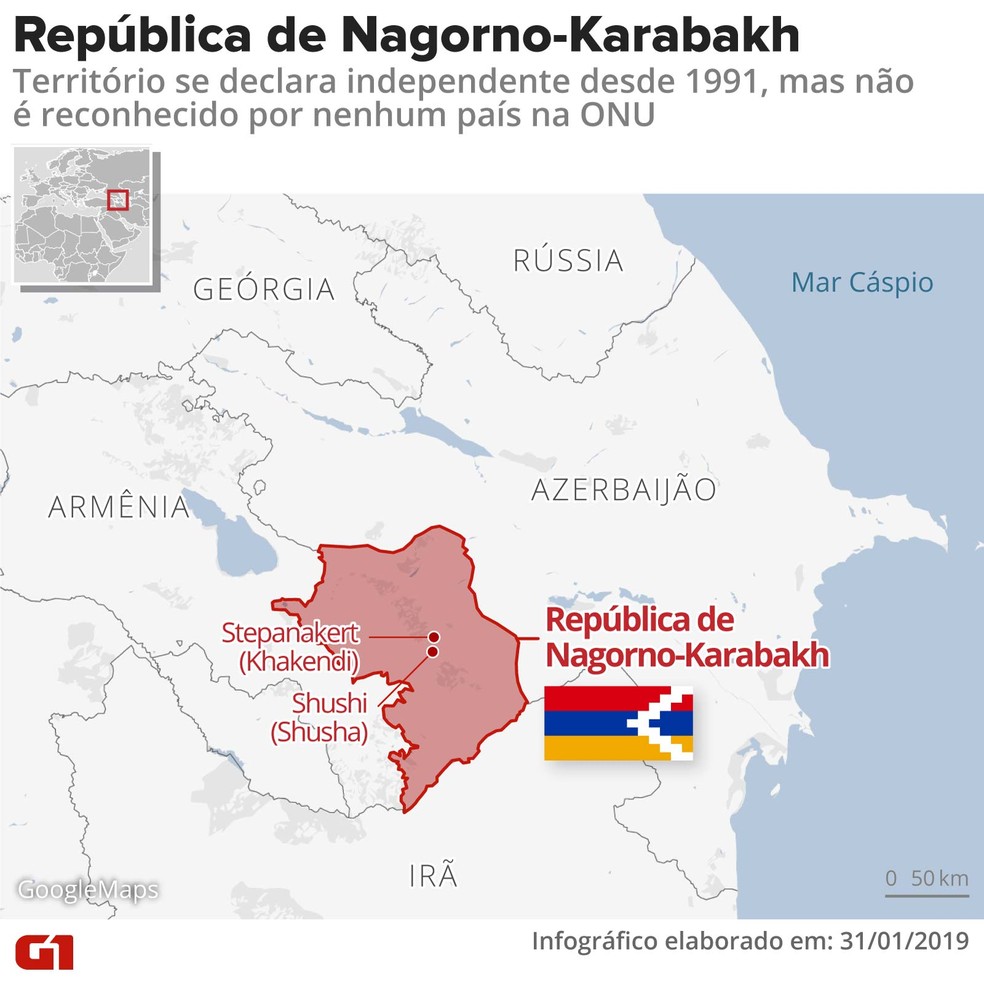 Mapa República de Nagorno-Karabakh — Foto: Alexandre Mauro/G1